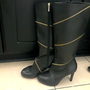 Black High Heel Boots- Gold Zipper